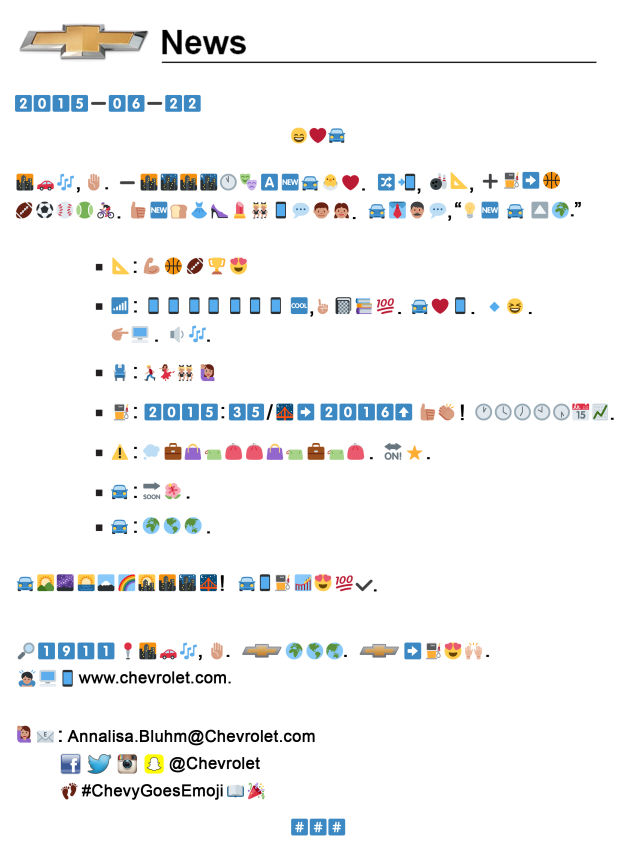 Chevy Releases All-Emoji Press Release: We Translate It