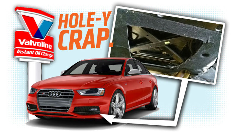 Lazy Idiots At Lube Shop Cut Hole In Audi S4's Aero Pan Instead Of Removing It